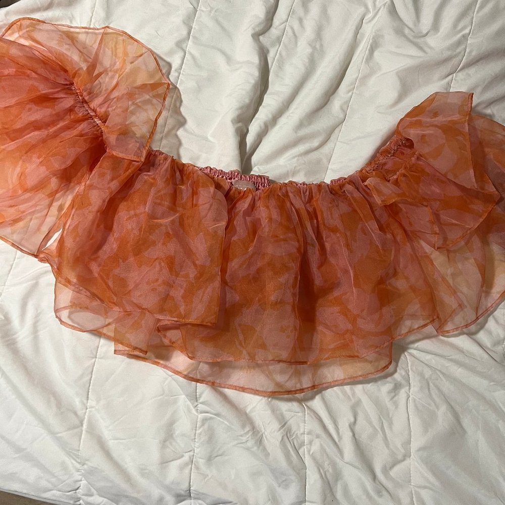 Rossella Ruffle Top Flirty Floral; Orange and Pink; Size M; Show Me Your Mumu